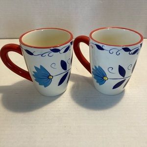 Two Pier 1 Mugs Portalegre red blue floral